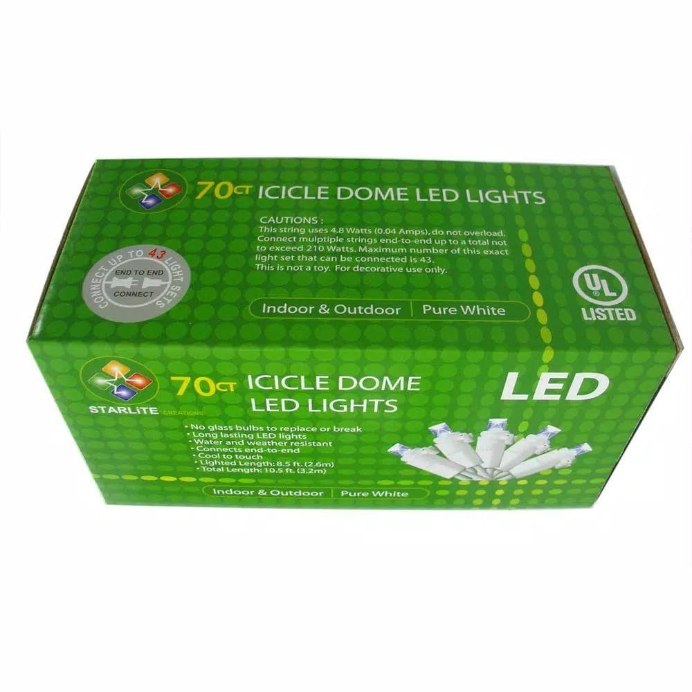Starlite Creations 70-Light LED Cold White Dome Icicle Lights, 8.5 ft. Lighted Length