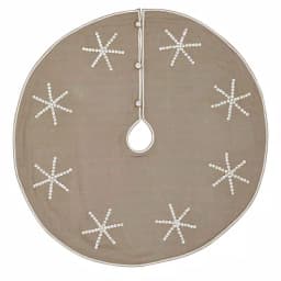 VHC Brands 48 in. Pearlescent Natural Tan Coastal Christmas Tree Skirt with Snowflake Pearl Buttons thumbnail 1