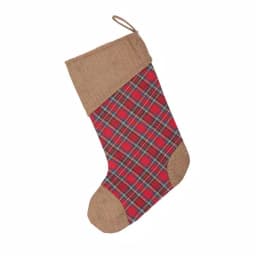 VHC Brands 15 in. Gavin Cherry Red Plaid Cotton Christmas Stocking with Herringbone Felt Accents thumbnail 2