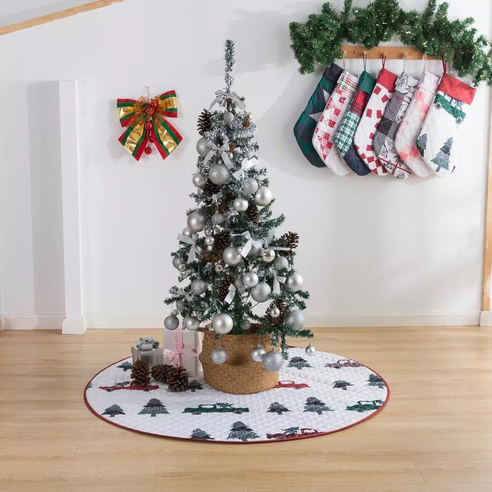 Country Living 48 in. Vintage Truck Quilted Tree Skirt, Reversible Microfiber