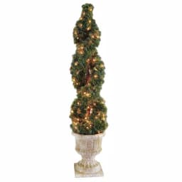 National Tree Company 54 in. Double Cedar Spiral Artificial Topiary with Decorative Urn and 150 Clear Lights thumbnail 1