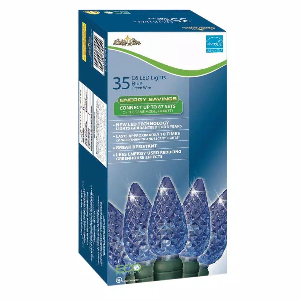 Brite Star 70-Count Blue Faceted C6 LED String Light Set (Set of 2) - Indoor/Outdoor