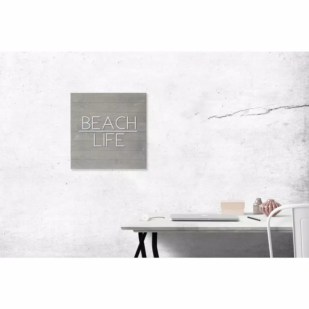 Petal Lane Home Beach Life Slat Board, Gray Wood Memo Board with White Lettering