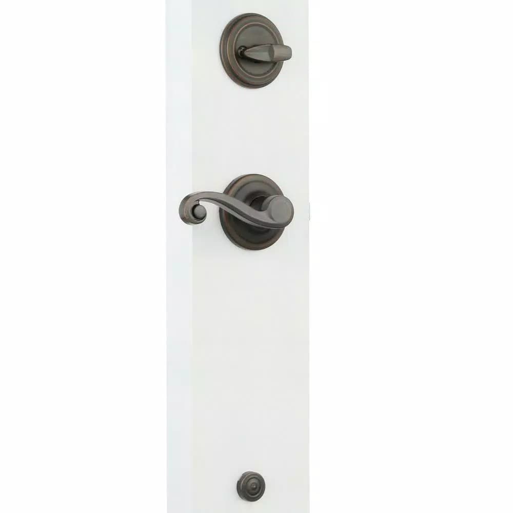 Kwikset Shelburne Single Cylinder Door Handleset with Lido Lever, Venetian Bronze
