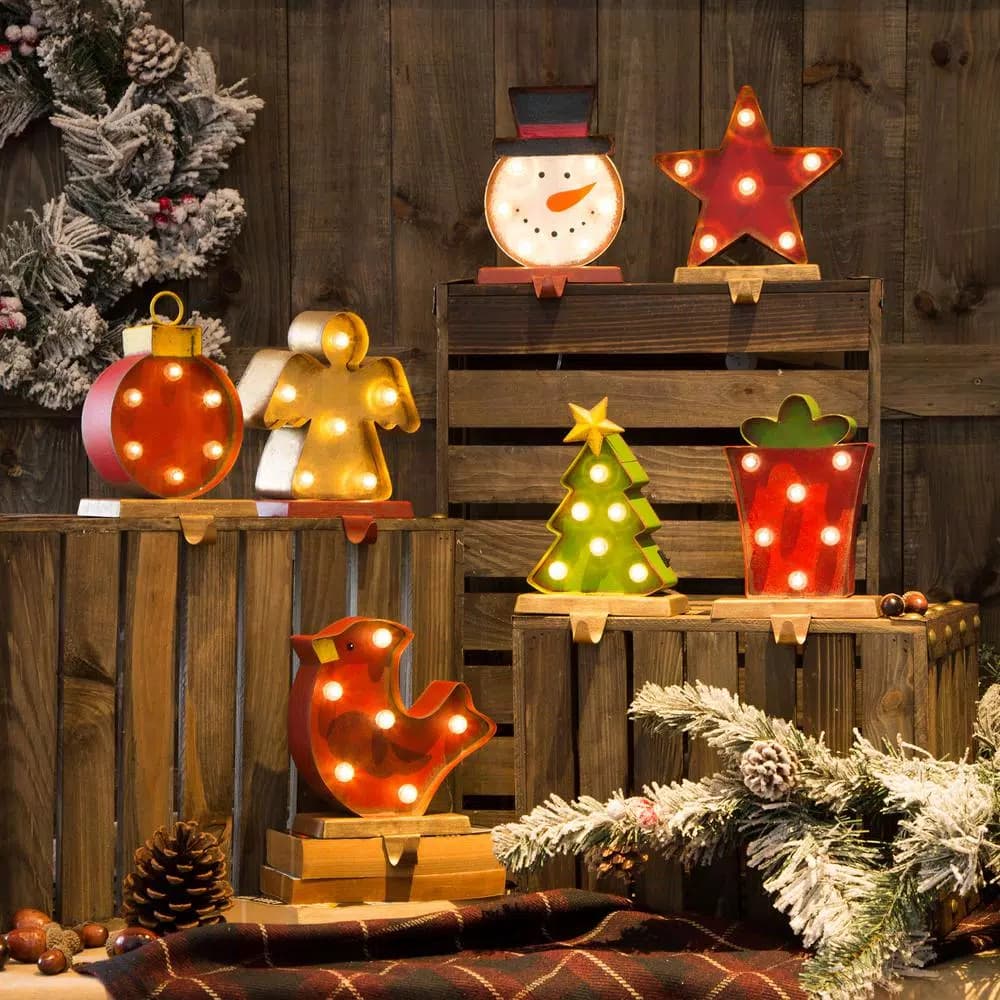 Glitzhome Marquee LED Angel and Tree Christmas Stocking Holder Set of 2