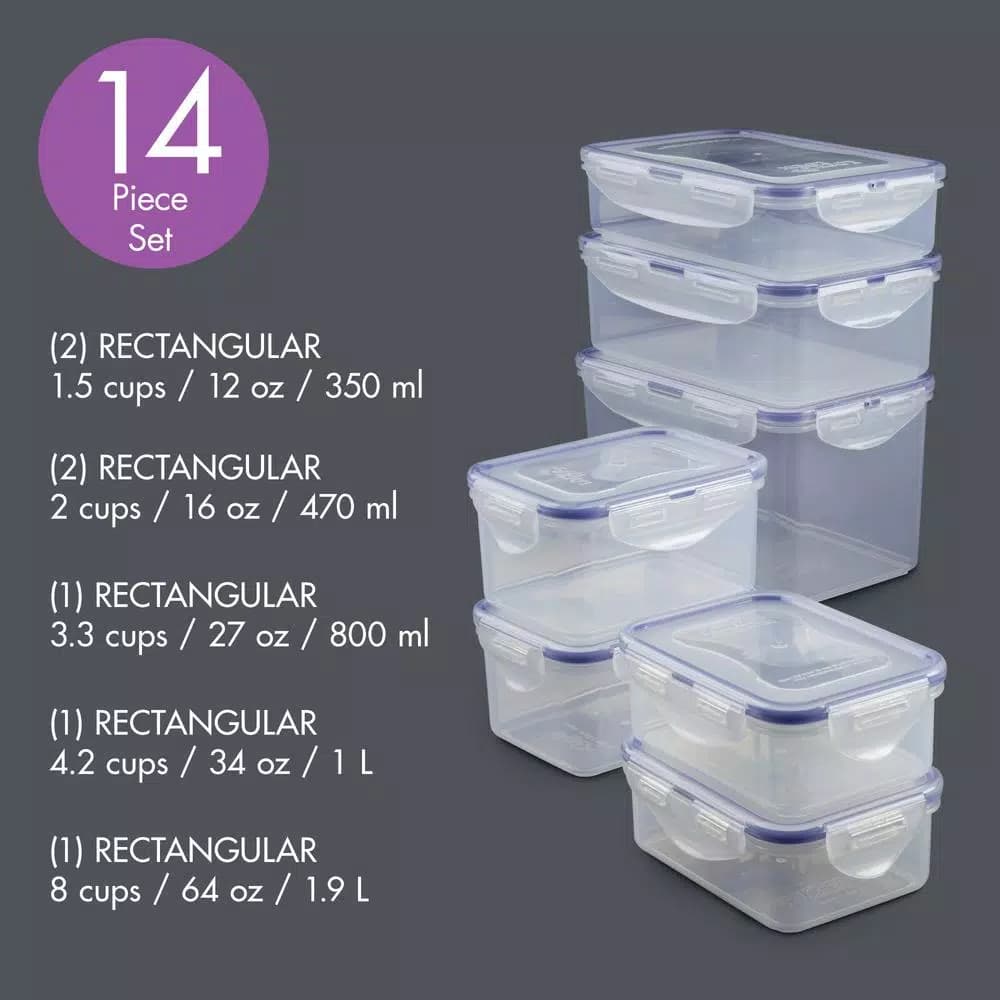 Lock & Lock Easy Essentials 14-Piece Rectangular Food Storage Container Set, BPA-Free