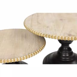 LITTON LANE Natural Beige Chinese Fir Wood and Black Iron Round Decorative Tray Stands Set of 2 thumbnail 3