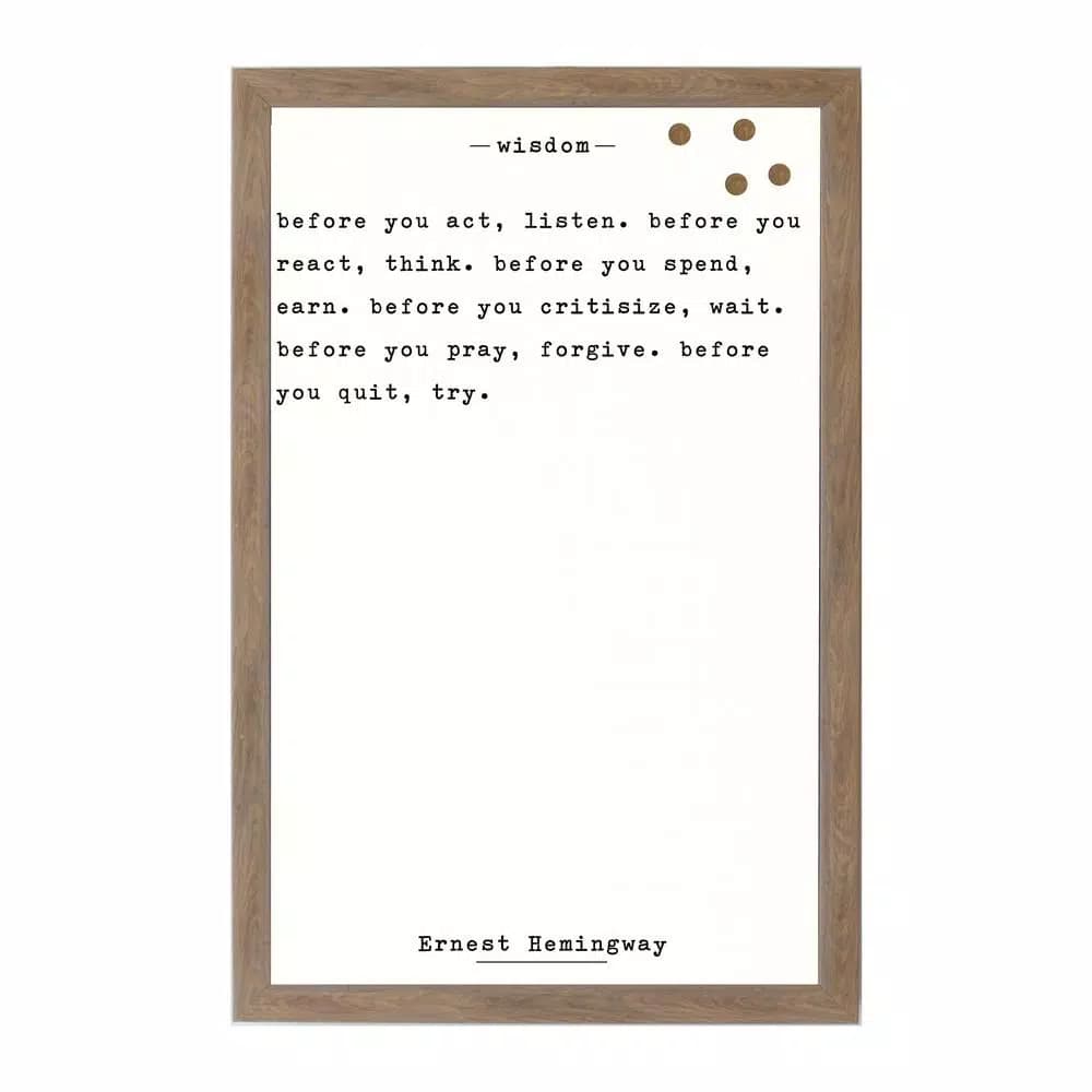 Petal Lane Home Ernest Hemingway Wisdom Magnetic Memo Board with Rustic Brown Frame