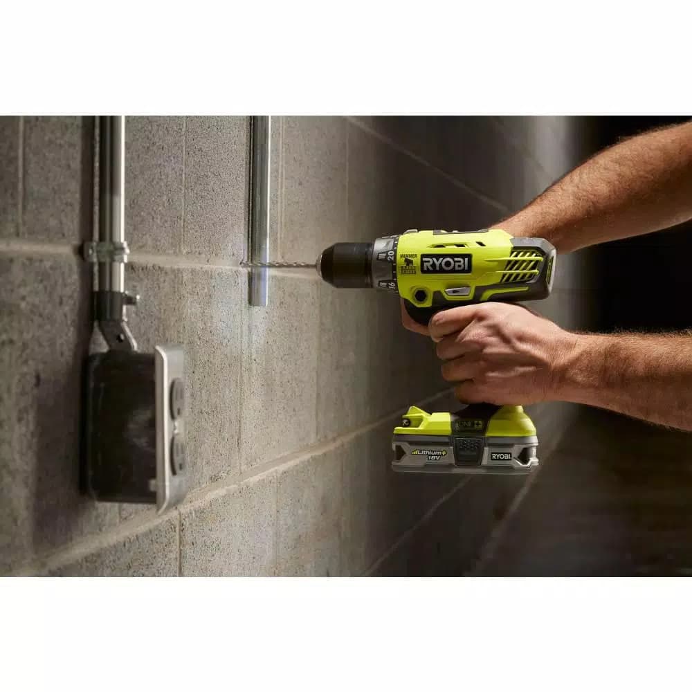 RYOBI 18V ONE+ Cordless 1/2 in. Hammer Drill Driver with Handle (Tool Only)