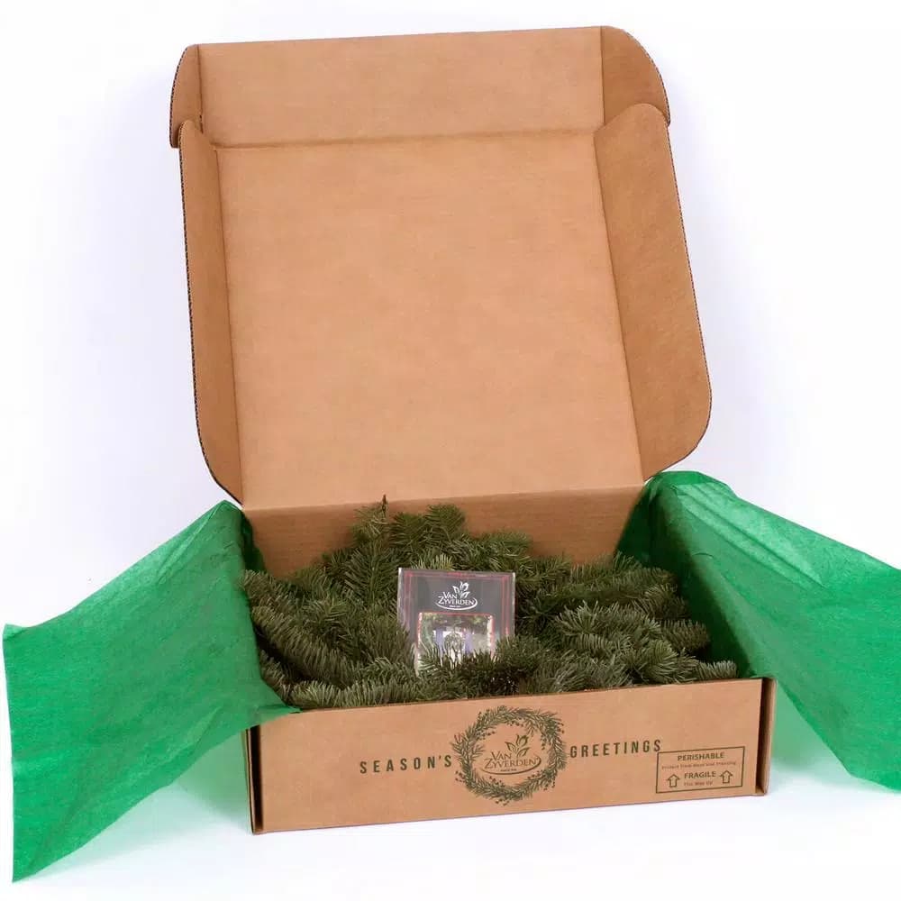 VAN ZYVERDEN 16 in. Live Fresh Cut Pacific Northwest Noble Fir Christmas Wreath with Pine Cones