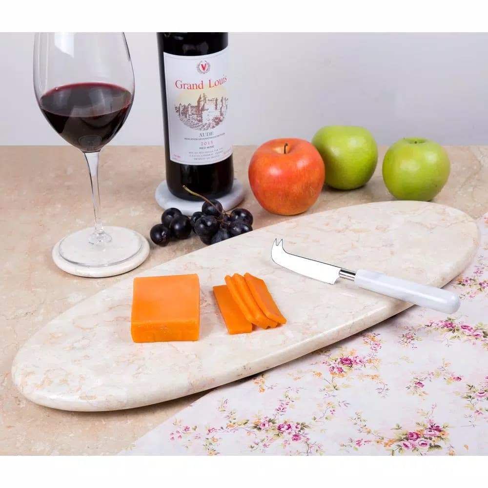 Creative Home Champagne Marble Oval Serving Board - 20" Natural Stone Cheese & Dessert Tray