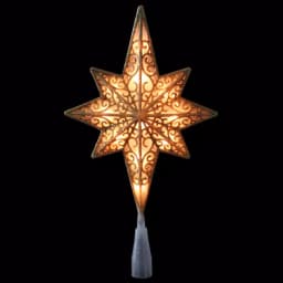 Northlight 10 in. Frosted Star of Bethlehem Christmas Tree Topper with Gold Scrolling and Clear Mini Lights thumbnail 1