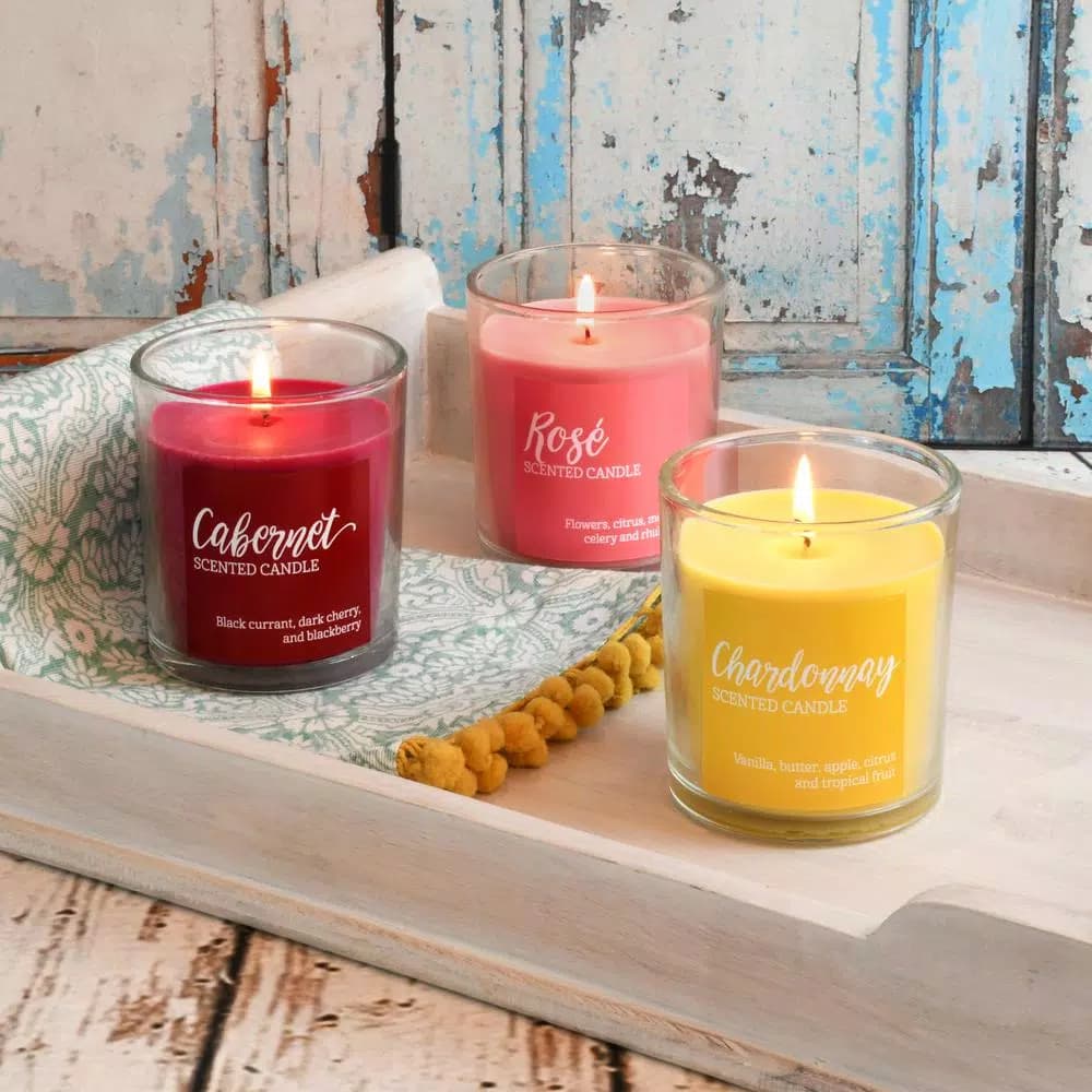 LUMABASE Wine Collection Scented Candle Set - 3 Pack Luxury Fragrance Jars