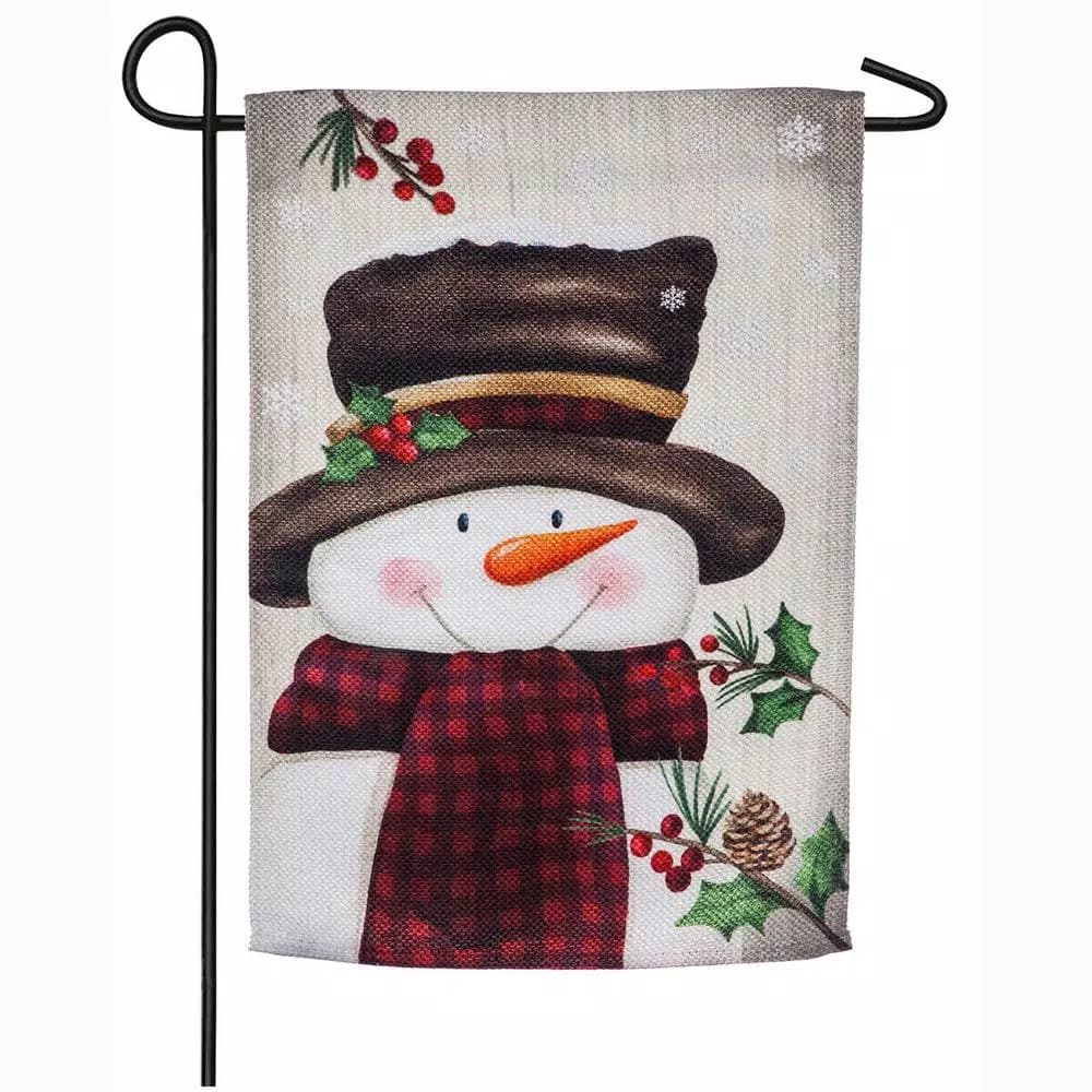 Evergreen Smiling Snowman Christmas Garden Flag, 18 x 12.5 in. Double-Sided Textured Suede