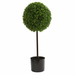 Nearly Natural 2.5 ft. UV Resistant Artificial Boxwood Ball Topiary Tree with Black Pot thumbnail 1