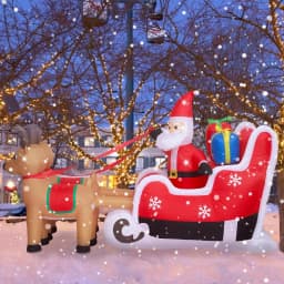 JOYDECOR 5 ft. Santa Claus on Sleigh with 2 Reindeer Christmas Inflatable Outdoor Decoration with LED Lights thumbnail 3