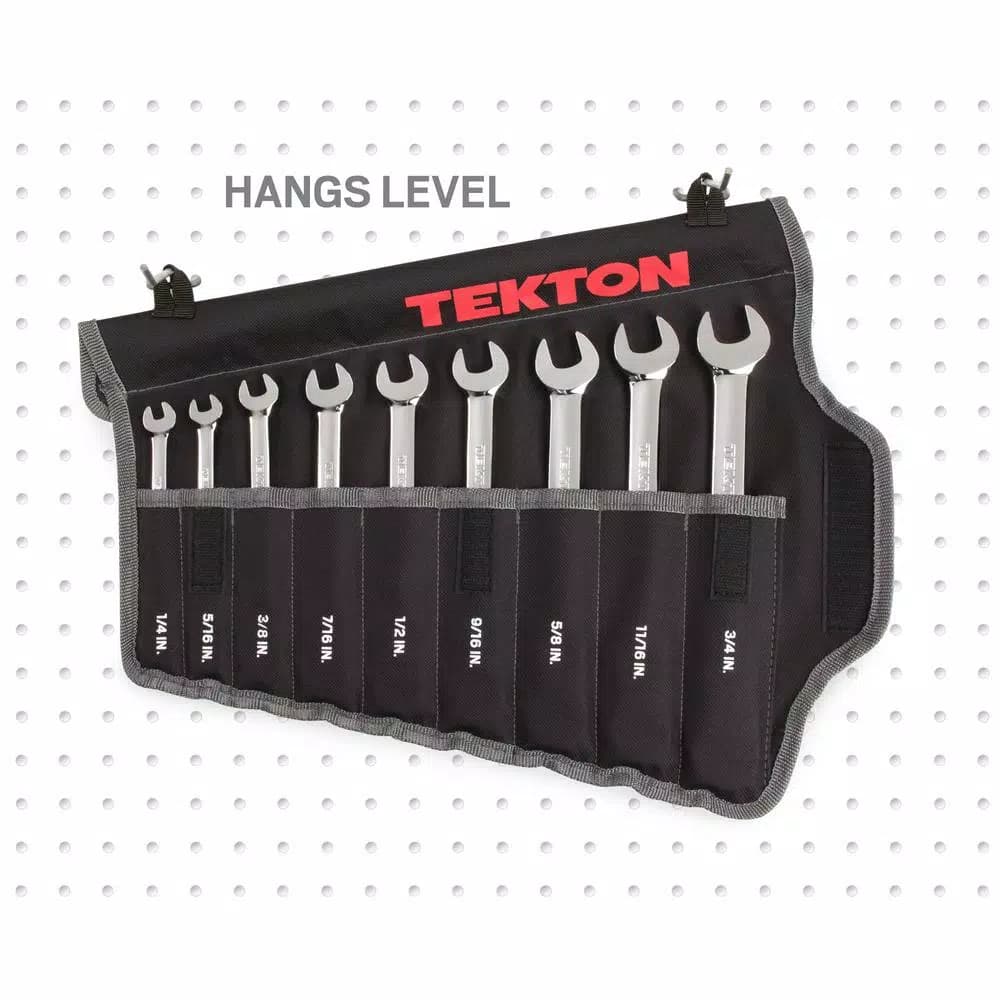 TEKTON 9-Piece Ratcheting Combination Wrench Set, 1/4 in. to 3/4 in., with Roll-Up Pouch