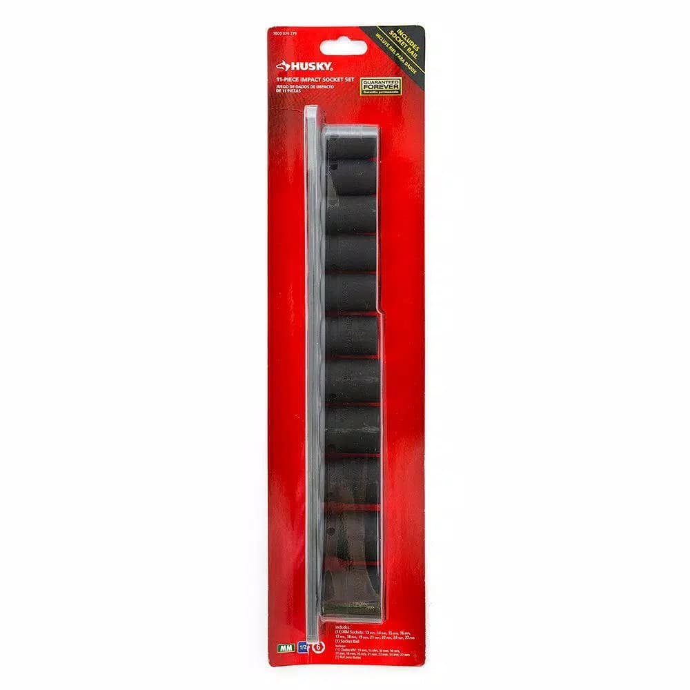 Husky 11-Piece 1/2 in. Drive Metric Impact Socket Set, Chrome Molybdenum Steel