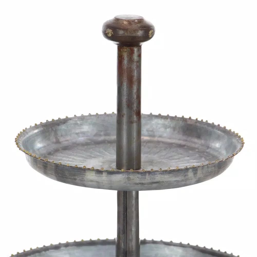 LITTON LANE 3-Tier Farmhouse Iron Cake Stand, Galvanized Gray Metallic Finish