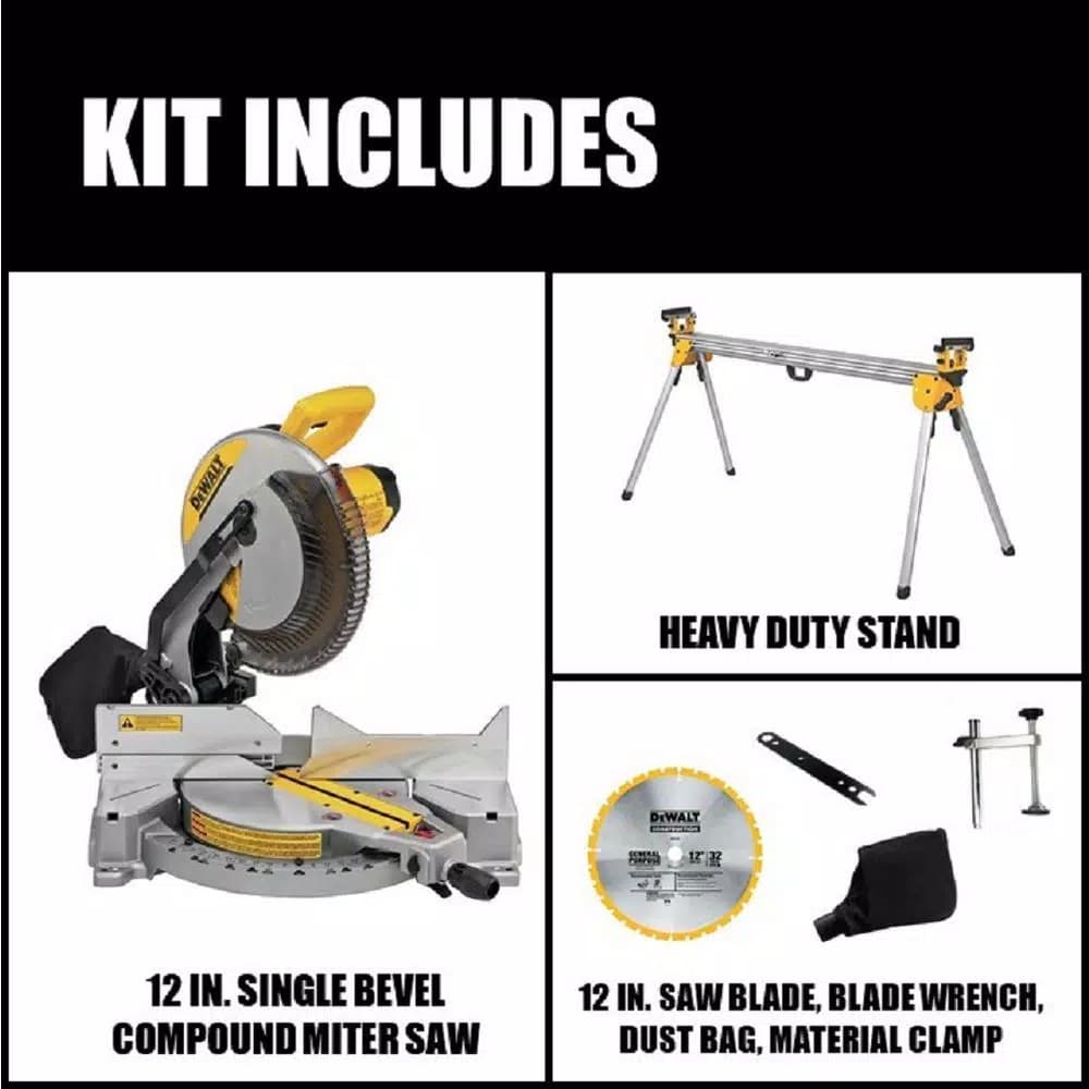 DEWALT 12 in. 15 Amp Corded Single Bevel Compound Miter Saw with Heavy Duty Miter Saw Stand