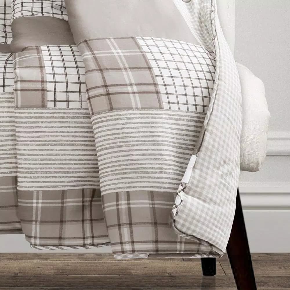Lush Decor Greenville Taupe Reversible Plaid Cotton Throw Blanket