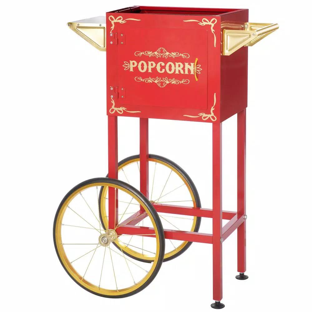 Unbranded Red Carnival Popcorn Popper Machine with Cart, 850W, 8 oz. Stainless Steel Kettle