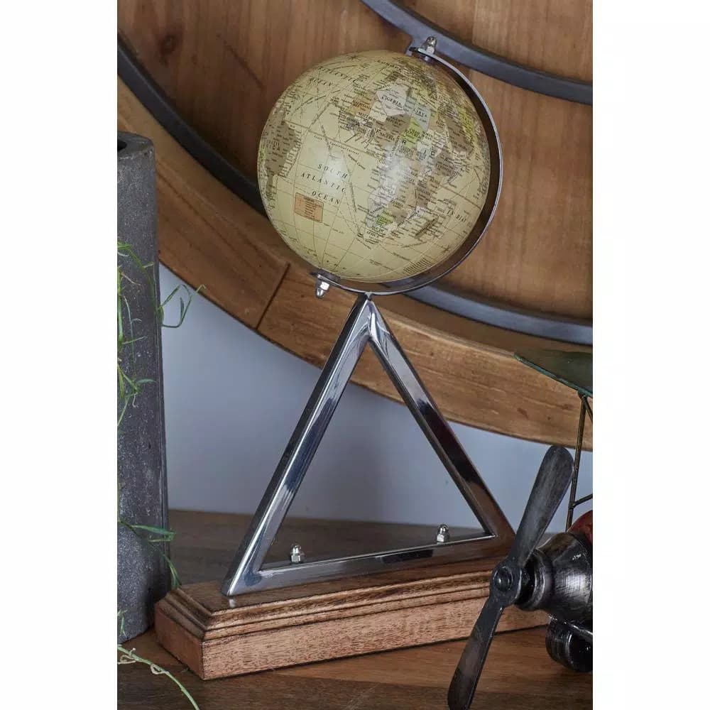 LITTON LANE 14 in. Rustic Sepia Globe with Silver Triangular Stainless Steel Stand