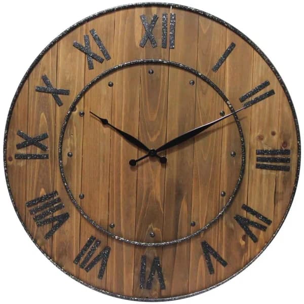 Infinity Instruments Wine Barrel 24 in. Wood and Steel Round Wall Clock