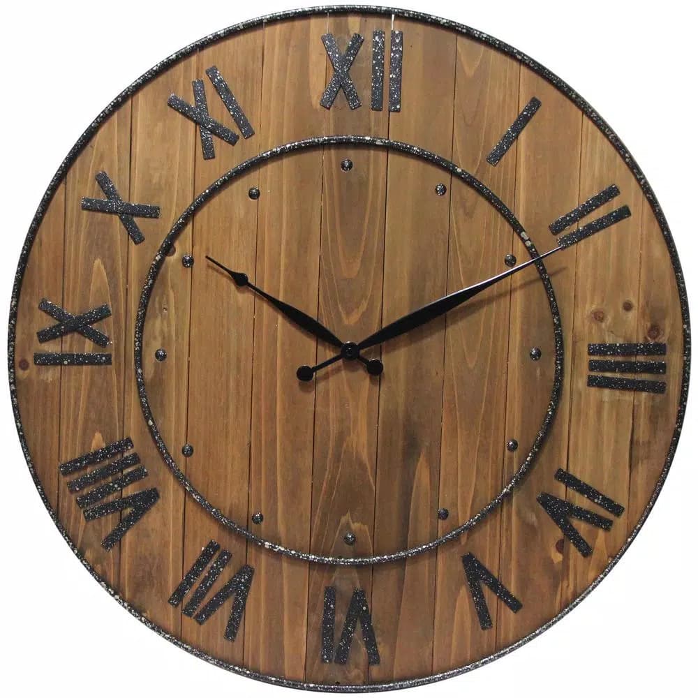 Infinity Instruments Wine Barrel 24 in. Wood and Steel Round Wall Clock