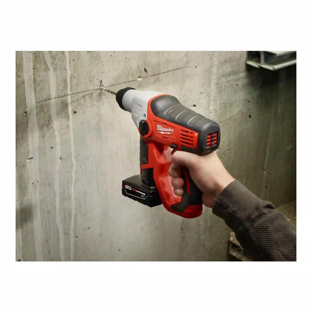 Milwaukee M12 12V Lithium-Ion Cordless 1/2 in. SDS-Plus Rotary Hammer Kit with (2) 3.0Ah Batteries, Charger & Case