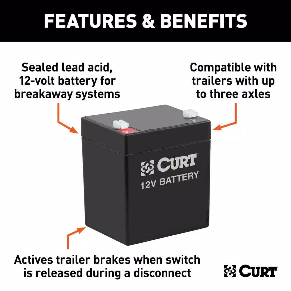 CURT 12V 5Ah Sealed Lead Acid Breakaway Battery for Trailer Brake Systems