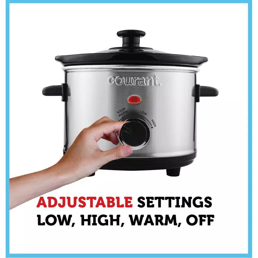 Courant 1.5 Qt. Brushed Stainless Steel Slow Cooker with Tempered Glass Lid