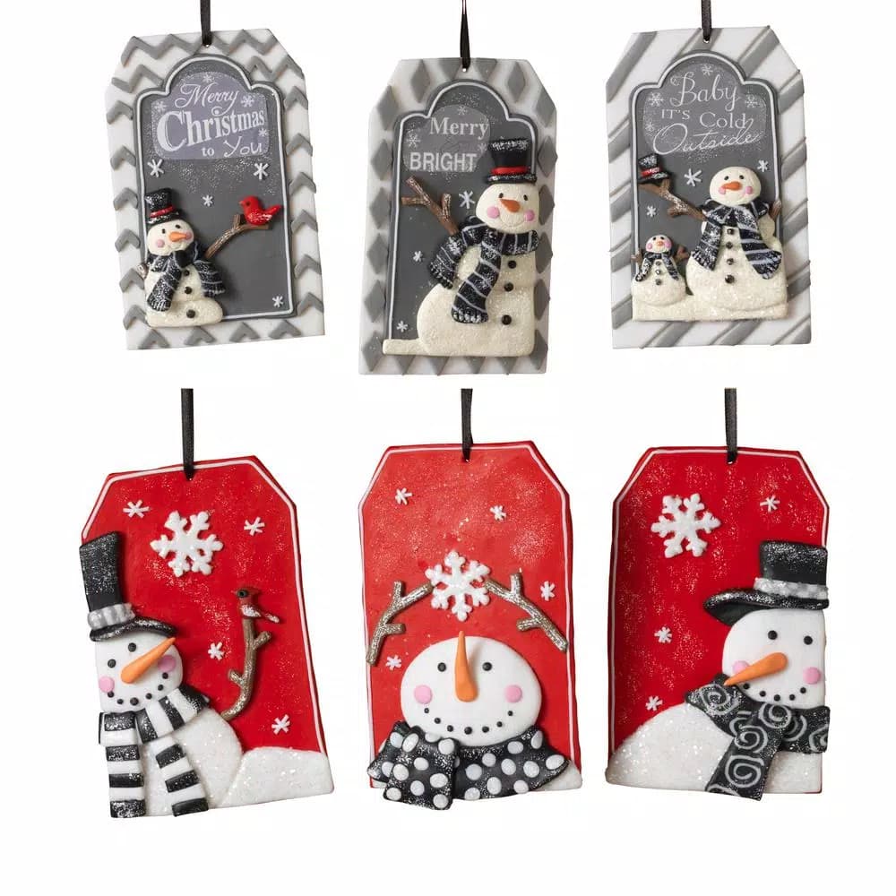 Unbranded 4 in. Clay Dough Snowman Christmas Ornament Assortment, Set of 6