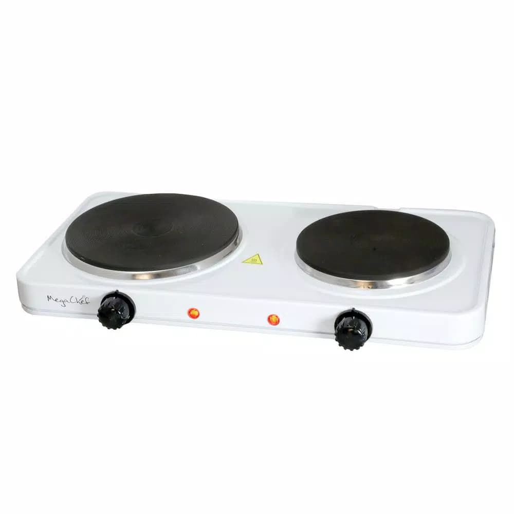 MegaChef 2-Burner Portable Electric Hot Plate Cooktop, 1700W, White