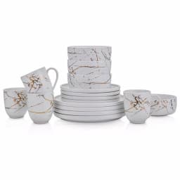 Stone Lain 32-Piece Porcelain Dinnerware Set, Gold Splash White Round Dishes for 8 thumbnail 1