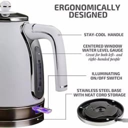 Ovente KS777 1.7L Electric Kettle, 1500W Stainless Steel Water Boiler with Auto Shut-Off and Removable Filter, White thumbnail 4