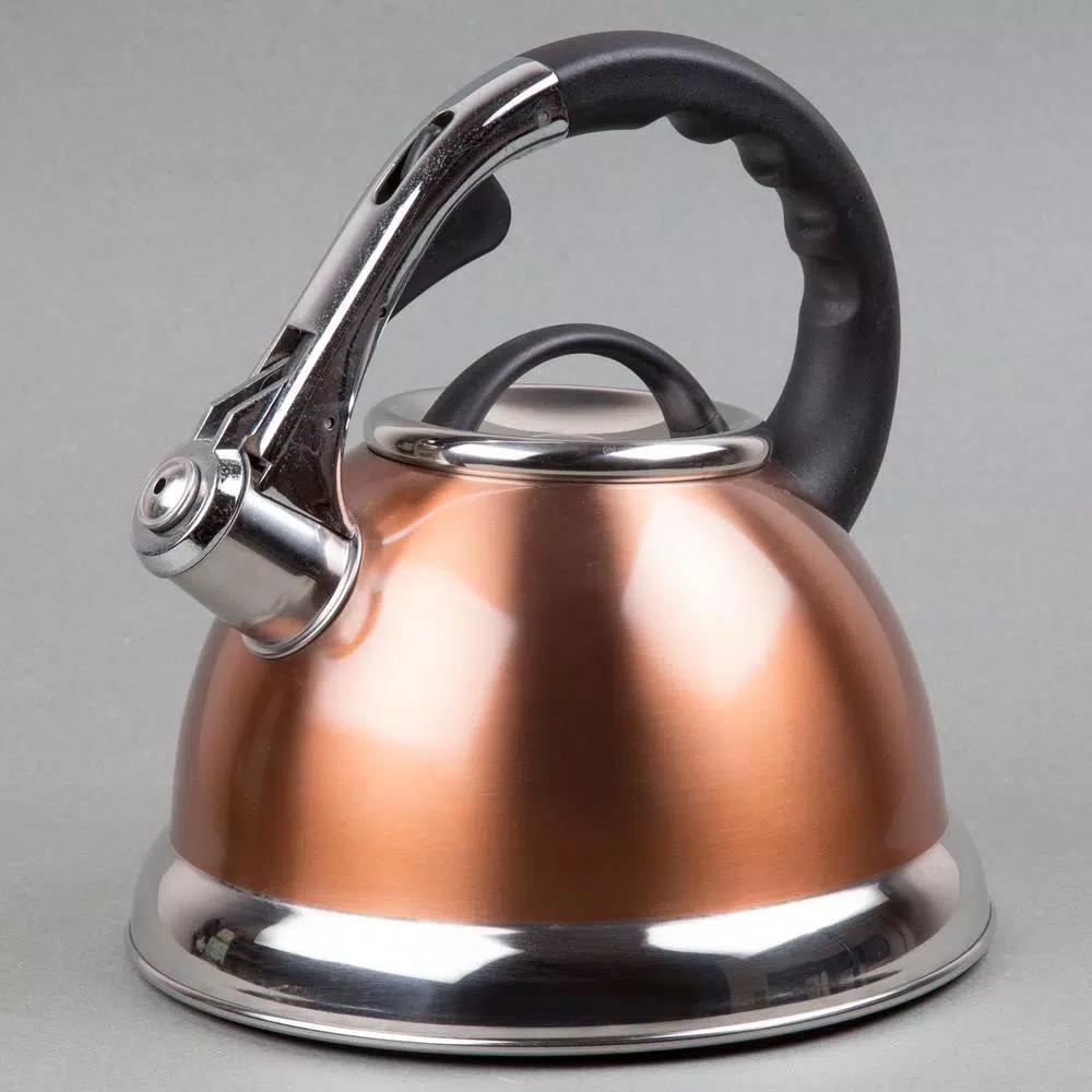 Creative Home Camille 3.0 Qt. Stainless Steel Whistling Tea Kettle with Aluminum Capsulated Bottom, Metallic Copper