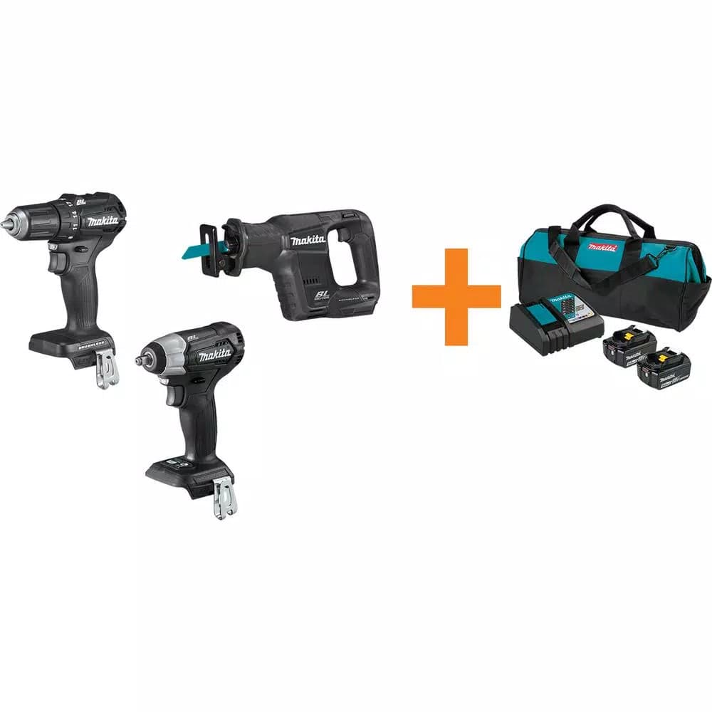 Makita 18V LXT Sub-Compact Brushless 3-Tool Combo Kit with 5.0 Ah Battery and Rapid Optimum Charger