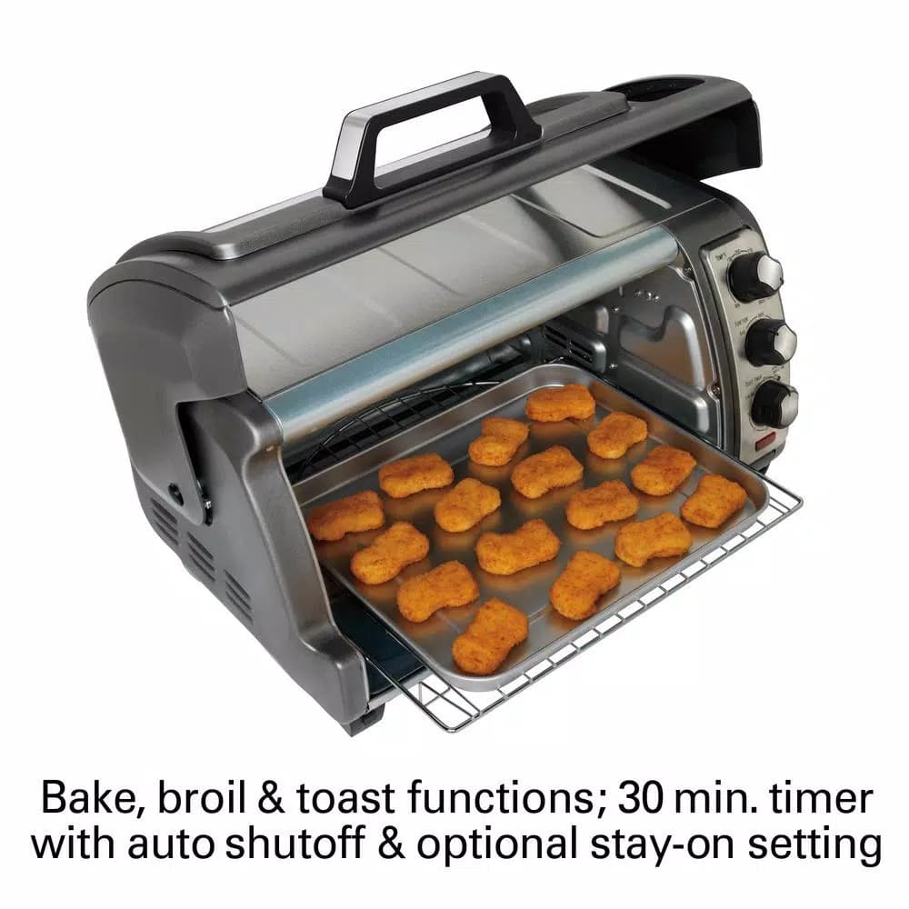 Hamilton Beach Easy Reach 1400W 6-Slice Convection Toaster Oven with Roll-Top Door, Gray
