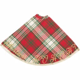 VHC Brands 21 in. HO Holiday Cherry Red Plaid Cotton Christmas Tree Skirt with Gold Embroidery thumbnail 3