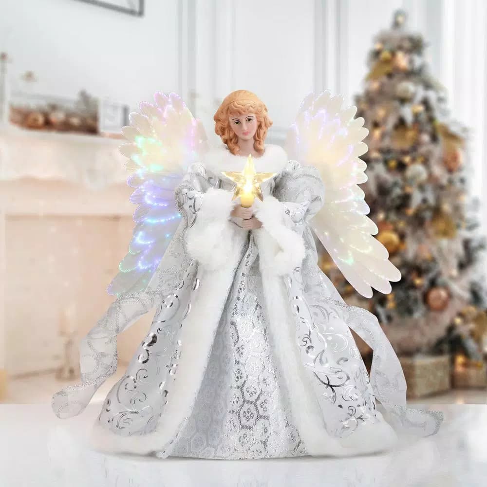 Mr. Christmas Celestial Angel Animated Christmas Tree Topper, Pre-lit with Fiber Optic Wings