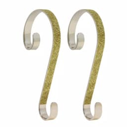 Haute Decor 6 in. Gold Glitter Steel Stocking Scroll Holders, 2-Pack thumbnail 1