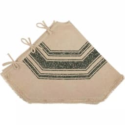 VHC Brands 48 in. Green Vintage Burlap Stripe Farmhouse Christmas Tree Skirt thumbnail 3
