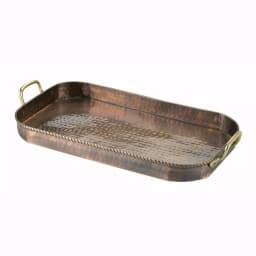 Old Dutch 18 in. Oblong Antique Copper Hand-Hammered Iron Serving Tray with Cast Brass Handles thumbnail 1