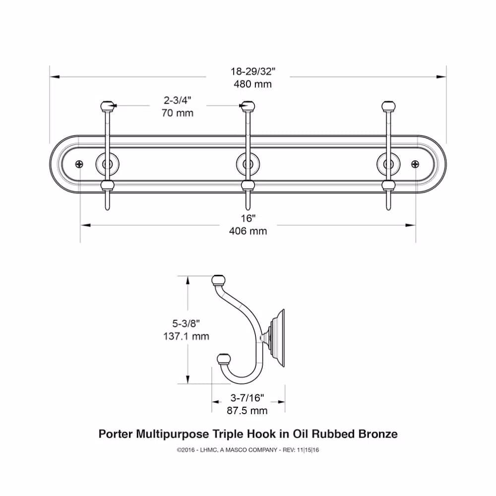Delta Porter Triple Towel Hook, Oil Rubbed Bronze