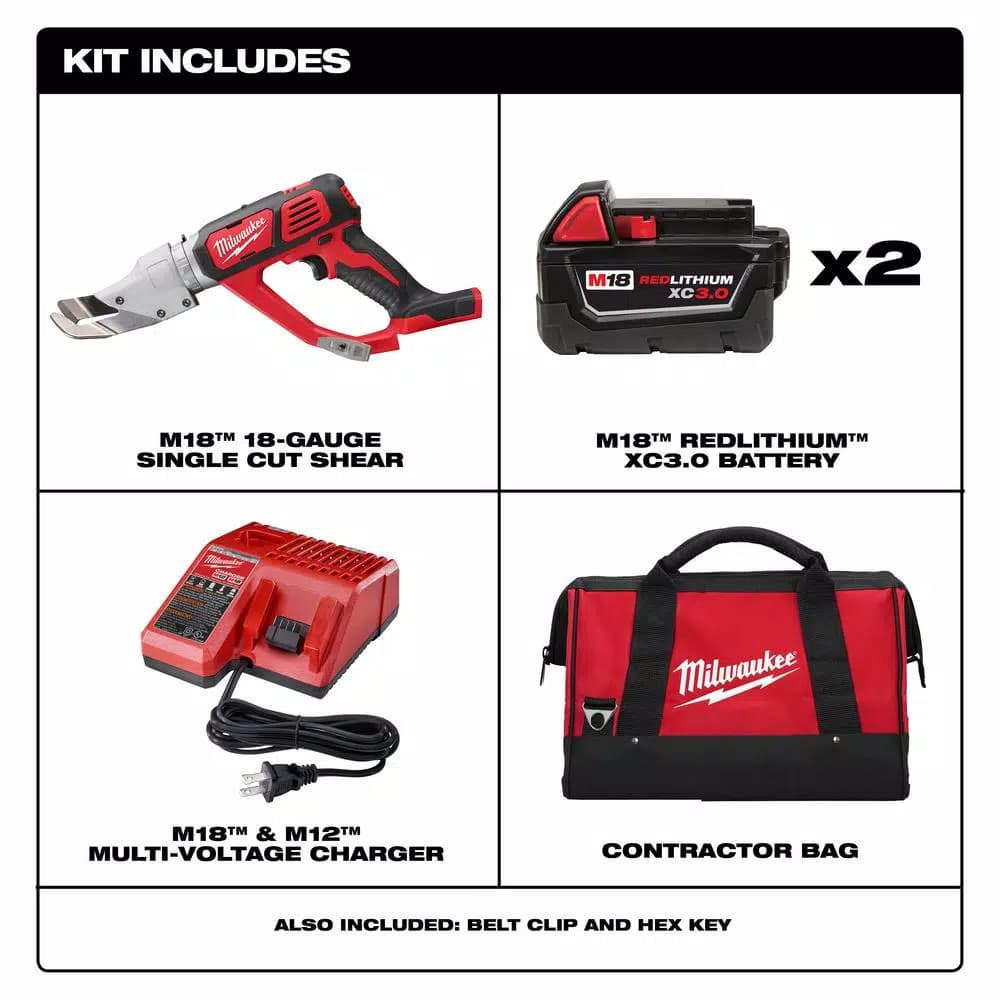 Milwaukee M18 18-Gauge Single Cut Metal Shear Kit with (2) 3.0 Ah Batteries and Charger