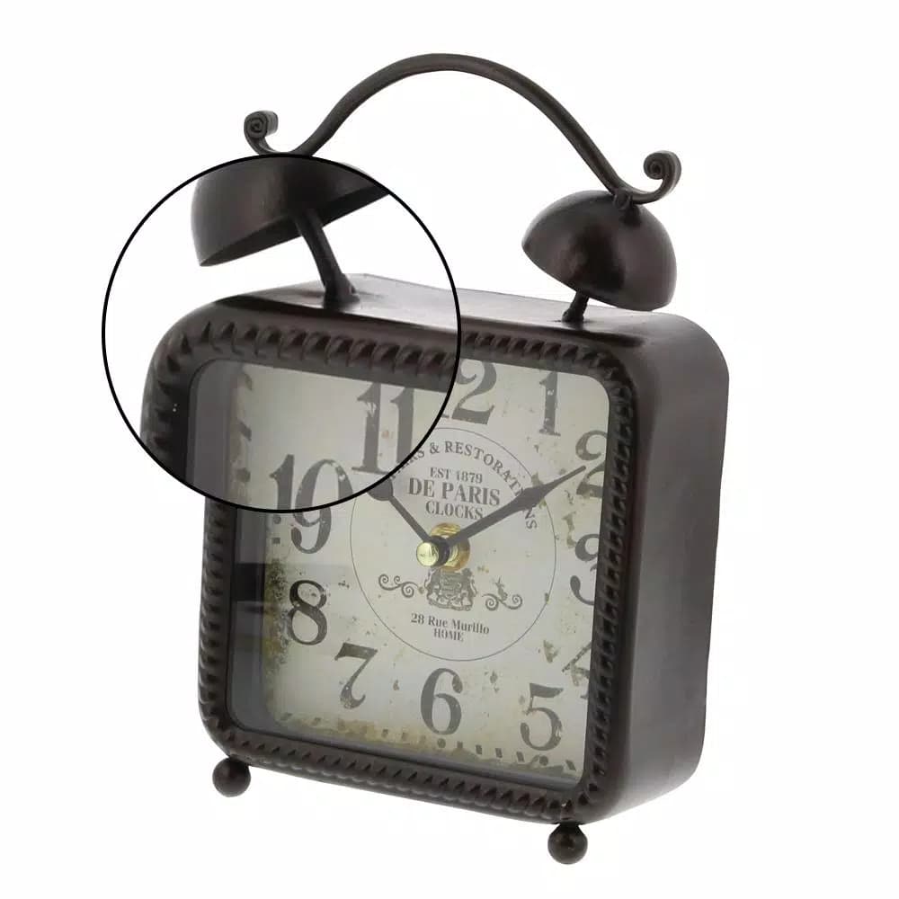 LITTON LANE 9 in. x 6 in. Square Iron Desk Clock 2-Pack - Vintage Distressed Analog Alarm Clocks