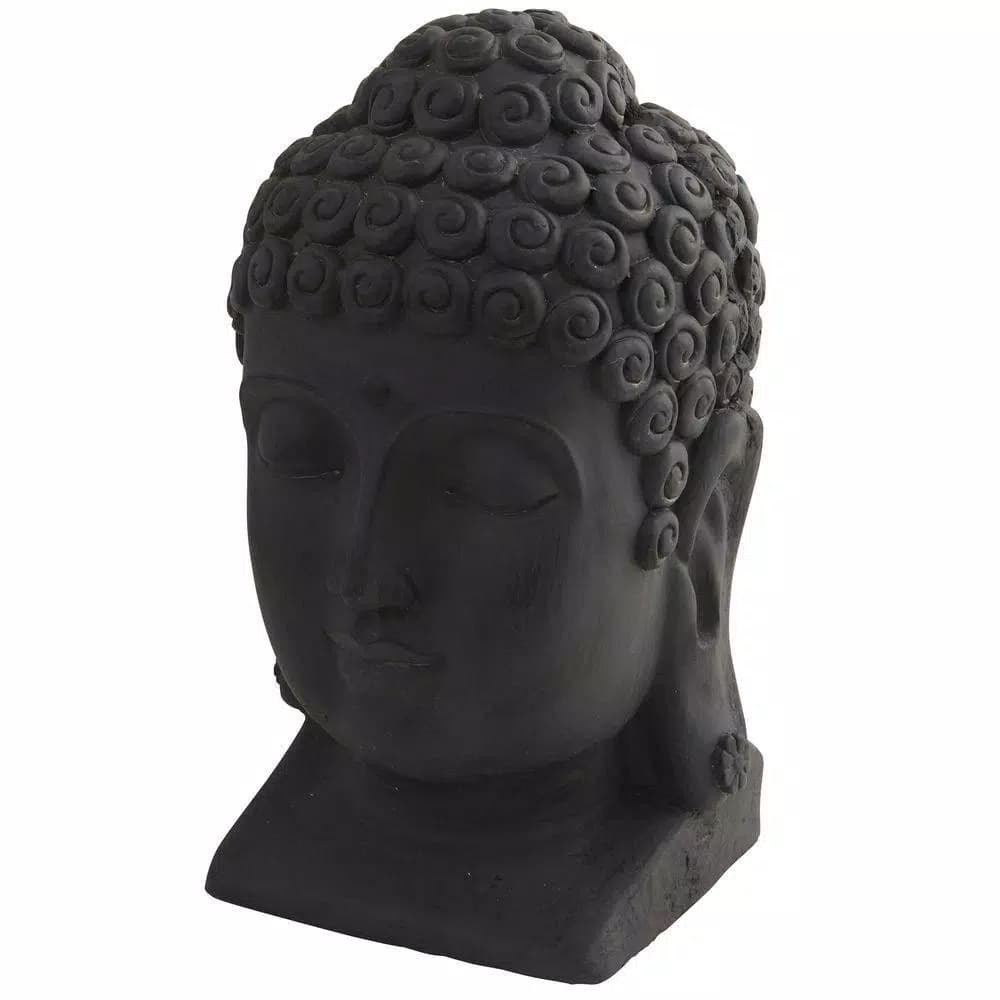 Nearly Natural Black Stone Buddha Head Statue - Indoor/Outdoor Bohemian Zen Decor
