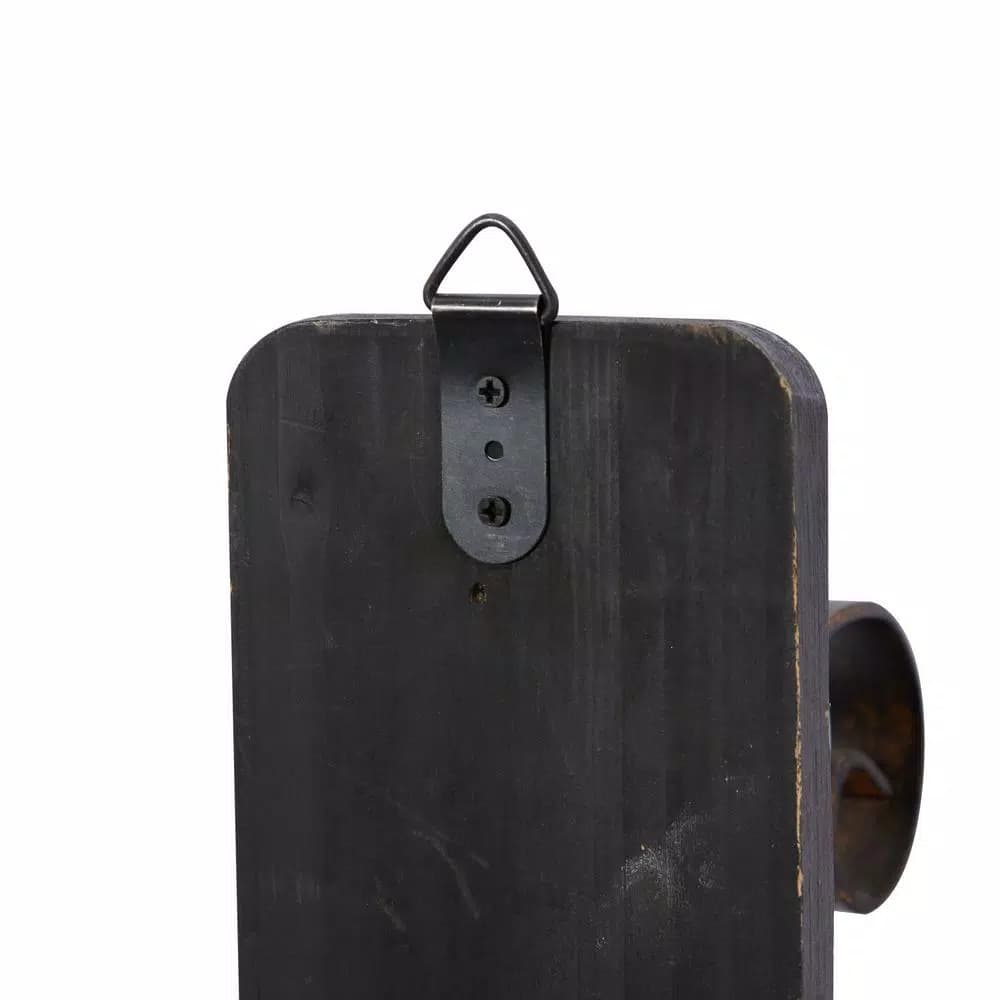 LITTON LANE 36 in. Scrolled Wrought Iron Wall Sconce Candle Holder with Glass Hurricane, Deep Bronze