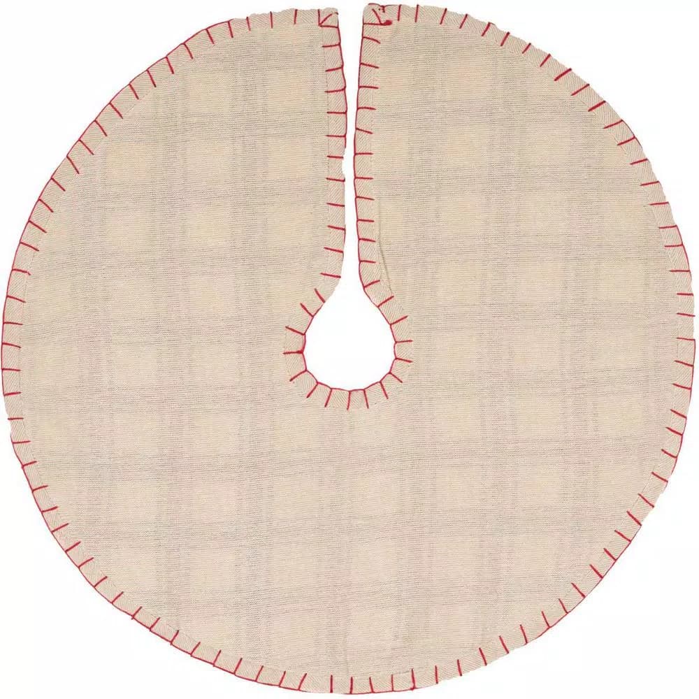 VHC Brands Amory 21 in. Ivory White Plaid Cotton Christmas Tree Skirt